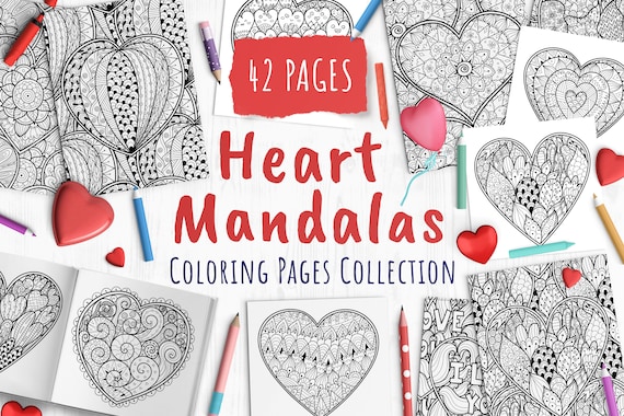 Heart Coloring Pages Printable Adult Coloring Pages | Etsy