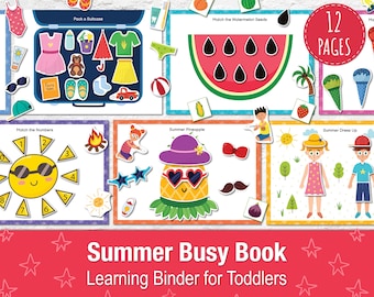Summer Busy Book for Toddlers, Summer Printable Activity Book Pdf, Summer Learning Binder Preschool Quiet Book Toddler Busy Bag Summer Pages