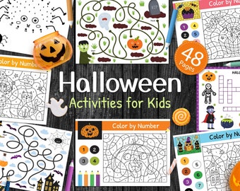 Halloween Activity Book Printable, Halloween Busy Book for Toddlers, Halloween Maze Games, Dot to Dot Pdf, Baby Kids Activity Book Preschool