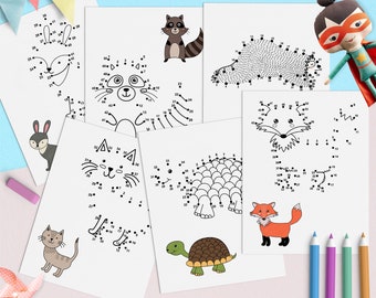 Dot to Dot Printable Book for Kids, Printable Puzzle Join the Dots with Animals, Join Numbers Worksheets, Learning Games Children Workbook