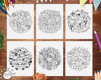 Coloring Book Printable Pdf, Doodle Mandala Coloiring Pages for Adults and Kids, Forest Animals Coloring Sheet, Comic Doodle Coloring Pages