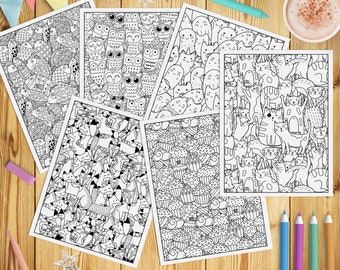 Coloring Book Pdf, Printable Coloring Pages for Adults and Kids, Animals Coloring Sheet, Cute Doodle Pages, Activity Pages Party Printable