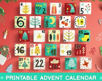 Adventskalender für Kinder druckbare Pdf, Adventskalender für Erwachsene, skandinavische Naufen Adventskalender Aufkleber, Kleinkind Adventskalender