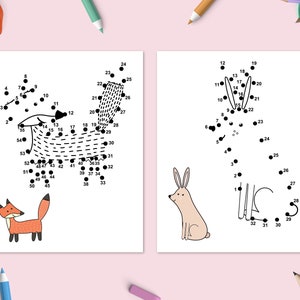 Dot to Dot Book with Forest Animals, Printable Puzzle Connect the Dots, Join Numbers Worksheets, Learning Games Children Workbook image 2