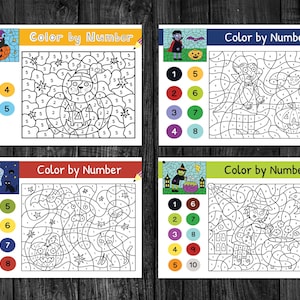 Halloween Color by Number Worksheets PDF, Halloween Coloring Book for ...