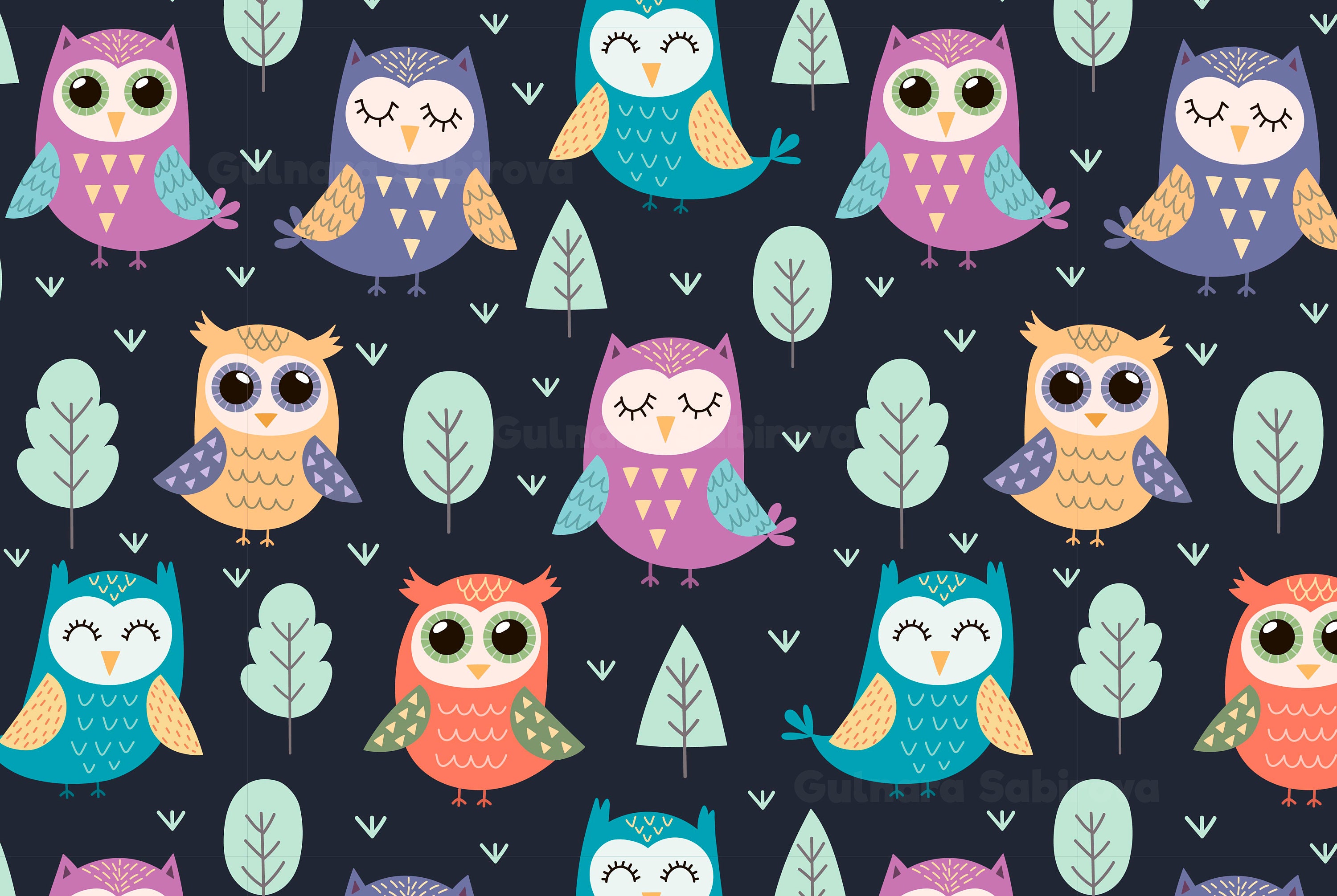Owls Digital Paper and Clipart - Cute Animals Seamless Patterns, Clip Art,  Baby Shower, Scrapbook, Commercial Use, Instant Download - Etsy, image size:3000x2012