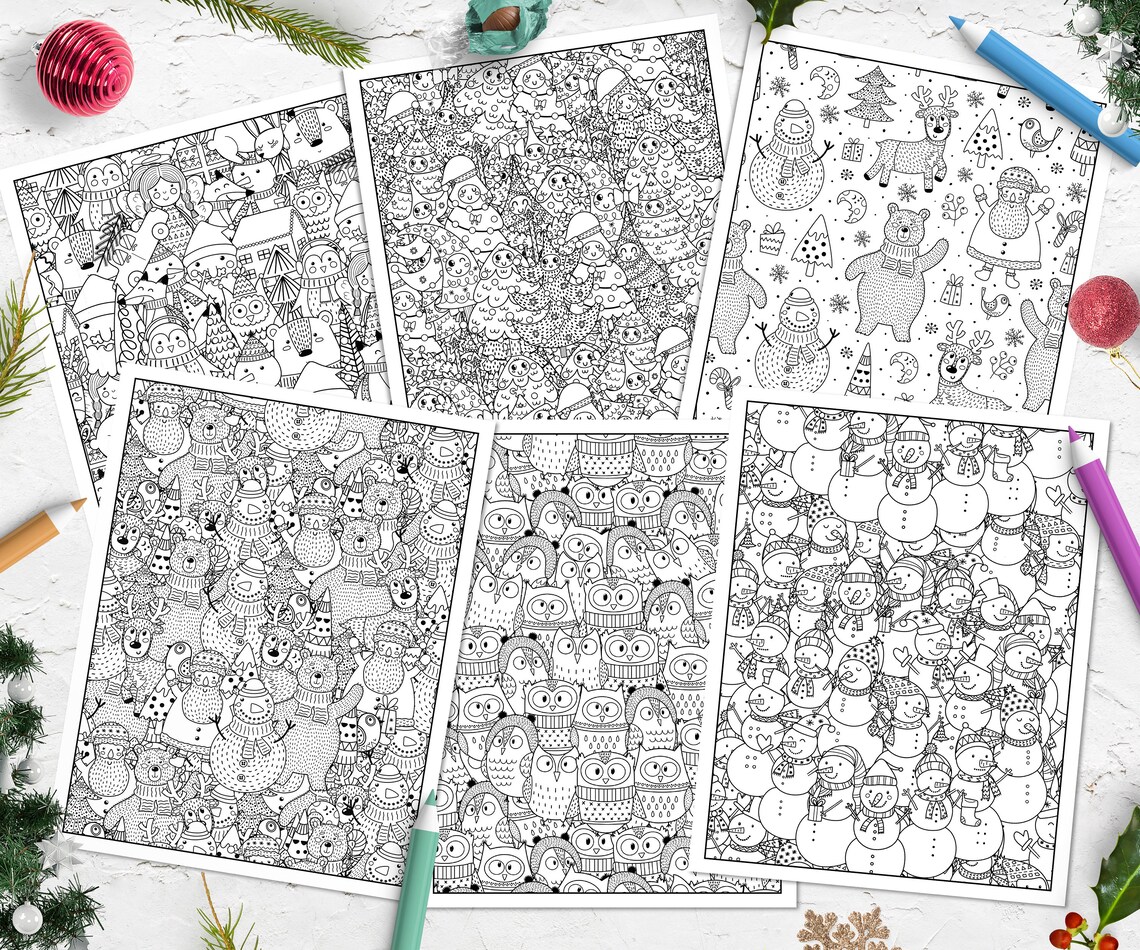 Christmas Coloring Book Pdf Coloring Pages With Snowman - Etsy