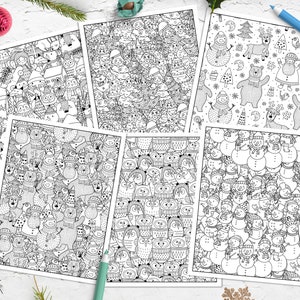 Christmas Coloring Book Pdf, Coloring Pages with Snowman, Christmas Trees, Coloring Sheet for Adults Kids, Christmas Printable Coloring Book