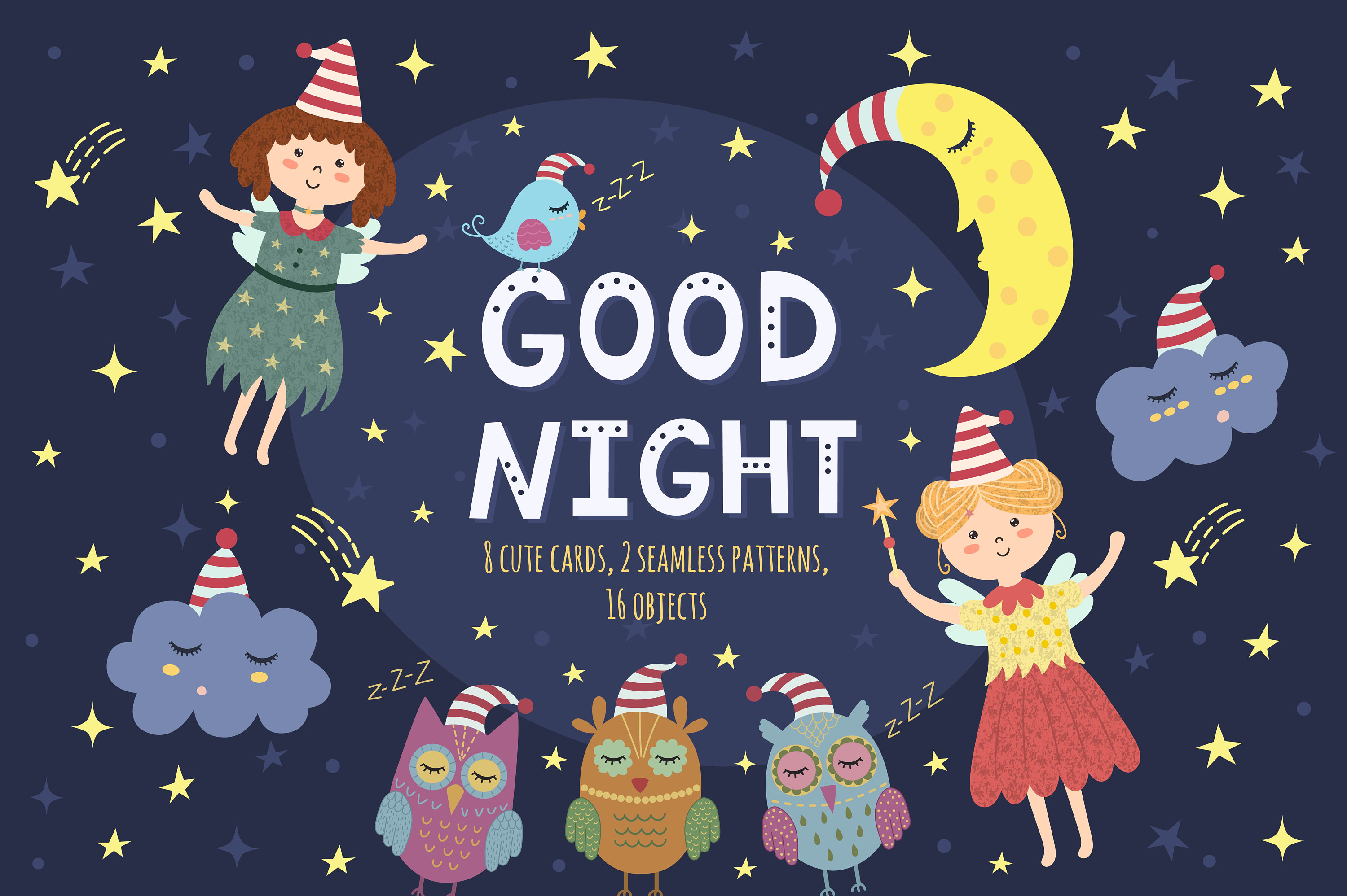 Good Night Clipart Eps Ai Png Jpeg Digital Paper Etsy Singapore