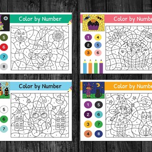 Halloween Color by Number Worksheets PDF, Halloween Coloring Book for ...