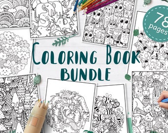Coloring Book Bundle, Printable Coloring Pages Pdf for Adults and Kids, Relaxing Digital Coloring Book, Comic Coloring Pages Bundle