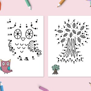 Dot to Dot Book with Forest Animals, Printable Puzzle Connect the Dots, Join Numbers Worksheets, Learning Games Children Workbook image 3