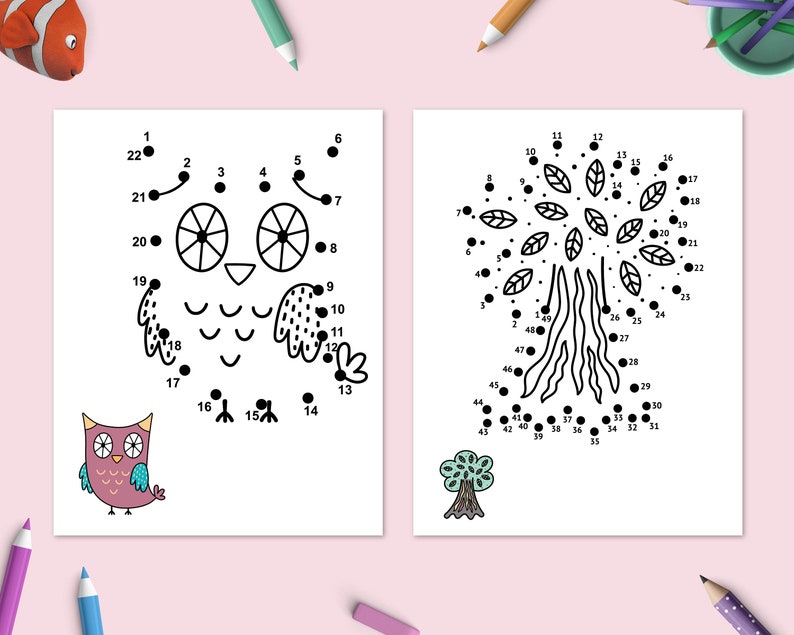 Dot to Dot Book with Forest Animals, Printable Puzzle Connect the Dots, Join Numbers Worksheets, Learning Games Children Workbook image 3