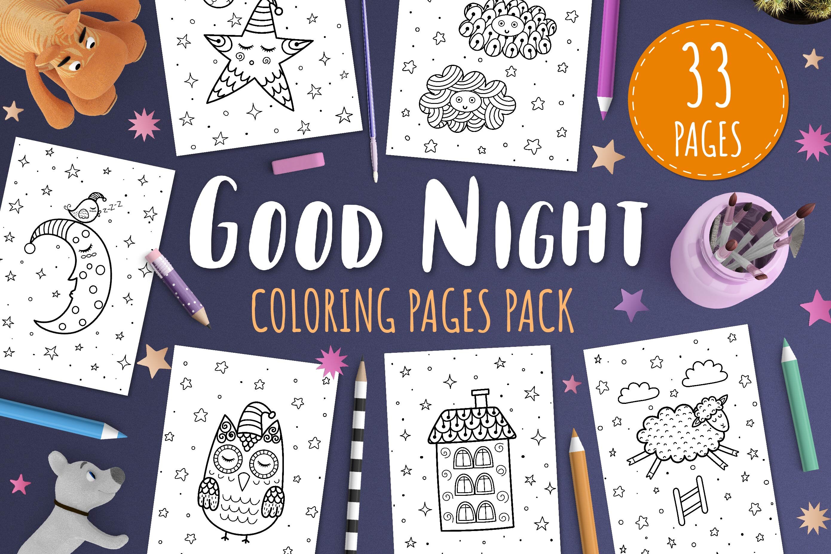 Download 33 Printable Coloring Pages For Kids A4 Good Night Fantasy Etsy