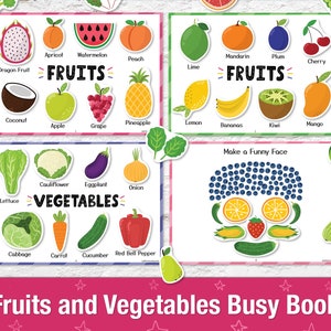 Fruits and Vegetables Busy Book, Toddler Busy Book, Printable Baby Quiet Book, Fruits Learning Binder for 2 year, Vegetables Activity Book