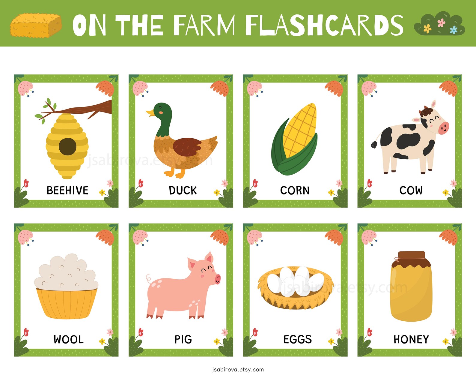 On the Farm Flashcards PDF, 48 Farm Animals Flash Cards Printable, Farm ...