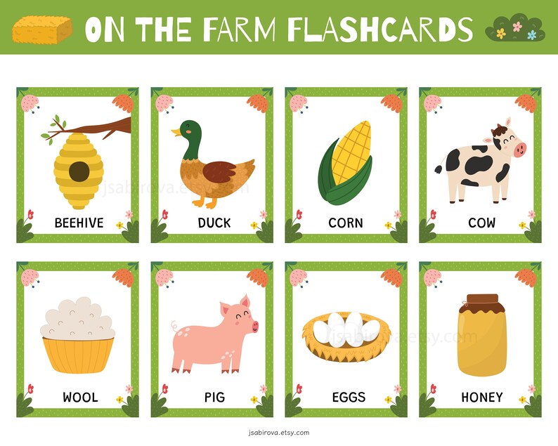 On the Farm Flashcards PDF, 48 Farm Animals Flash Cards Printable, Farm ...