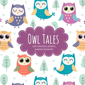 Owls Digital Paper and Clipart - Cute Animals Seamless Patterns, Clip art, Baby Shower, Scrapbook, Commercial Use, Instant Download