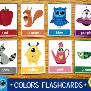 PDF stampabile di Flashcard colori, Schede in 3 parti, Schede flash colori per bambini piccoli, Schede didattiche per la scuola materna, Riconoscimento colori scuola materna