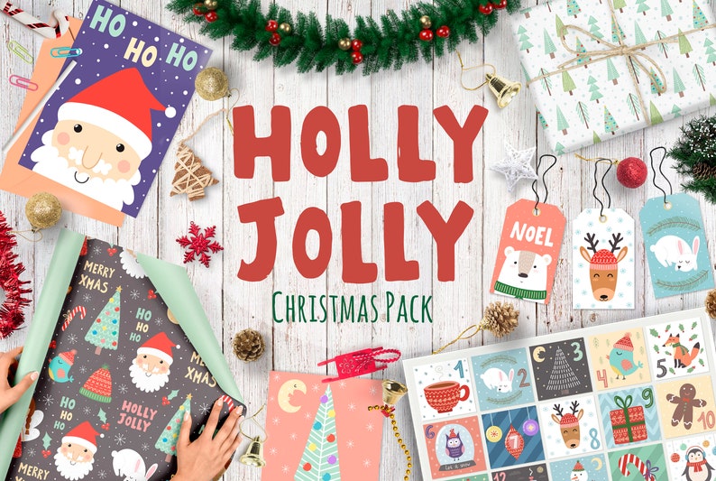 Holly Jolly Christmas Advent Calendar Printable Cards Tags Etsy