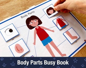 Body Parts Busy Book Page, Body Parts Matching Worksheet for Toddlers, Body Parts Learning Binder Quiet Book Home Printable Game Activity