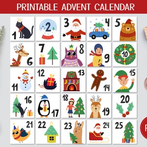 Christmas Advent Calendar Printable Pdf, Christmas Cards Countdown Activity, Digital Advent Calendar, Christmas Tags, Calendar DIY Stickers