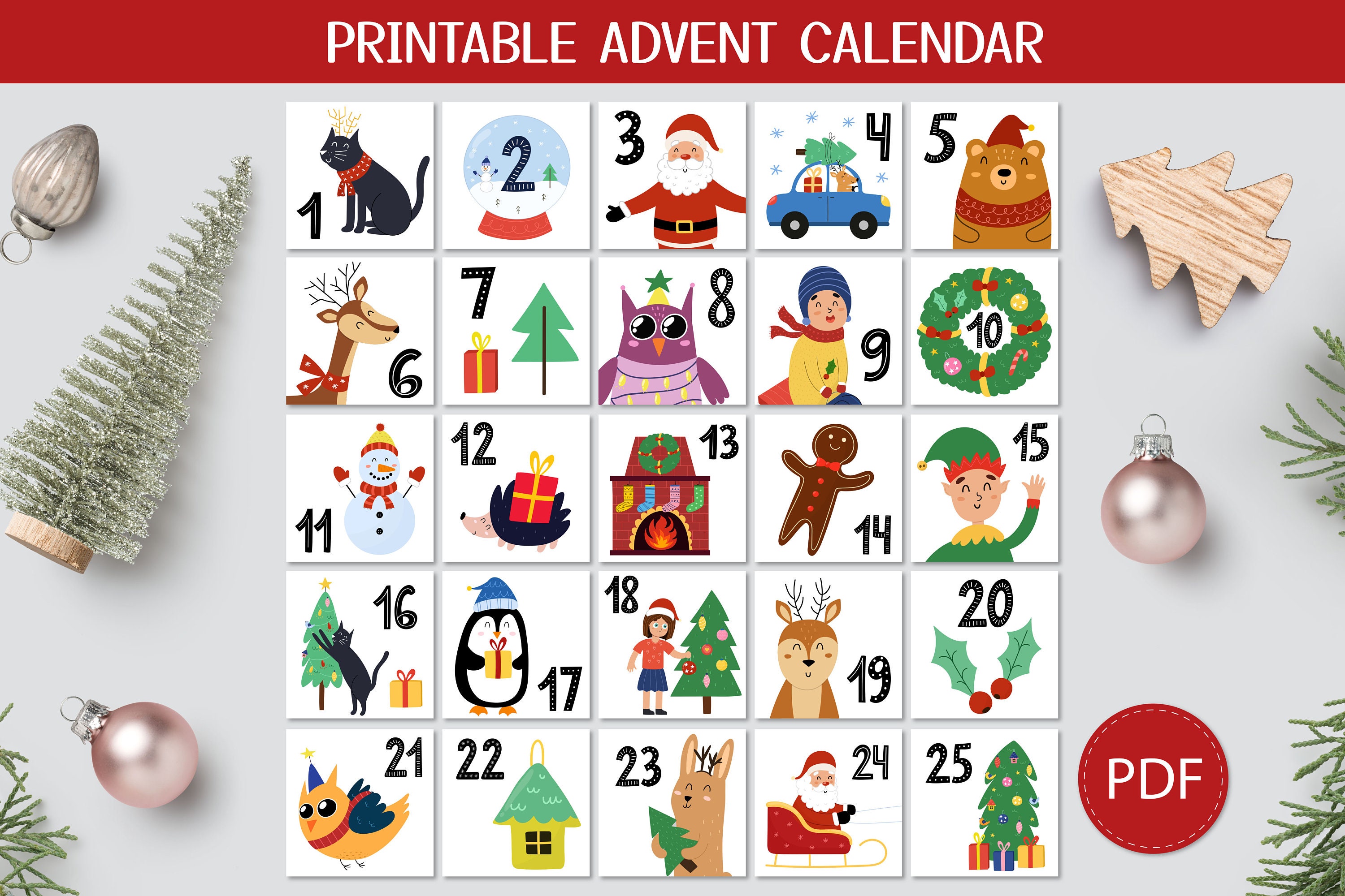 Christmas Advent Calendar Printable Pdf Christmas Cards - Etsy Norway