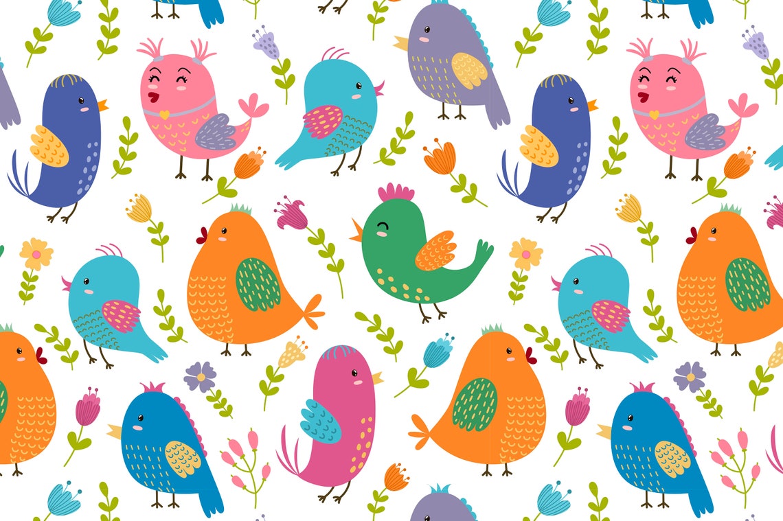 Birds Clipart and Digital Paper - Eps Png Ai - Cute Animals Patterns ...