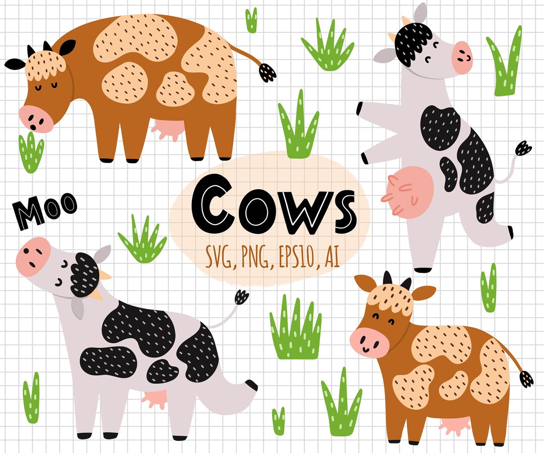 Cow Clipart Farm Animals Clip Art Cow Vector Print Cute - Etsy
