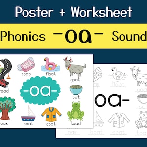 Phonics Worksheets with -Oa- Spelling Rule, Preschool Worksheets, Printable Kindergarten Worksheets, Learning Phonics, Digraph activity
