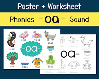 Phonics Worksheets with -Oa- Spelling Rule, Preschool Worksheets, Printable Kindergarten Worksheets, Learning Phonics, Digraph activity