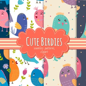 Birds Clipart and Digital Paper - Eps Png Ai - Cute Animals Patterns ...