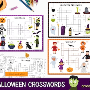 Halloween Crossword Puzzles Pdf for Kids, Halloween Crossword Printable, Halloween Activity Pages, Halloween Worksheets, Halloween Word Game
