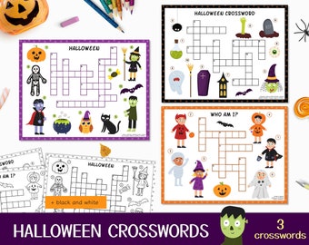 Halloween Crossword Puzzles Pdf for Kids, Halloween Crossword Printable, Halloween Activity Pages, Halloween Worksheets, Halloween Word Game