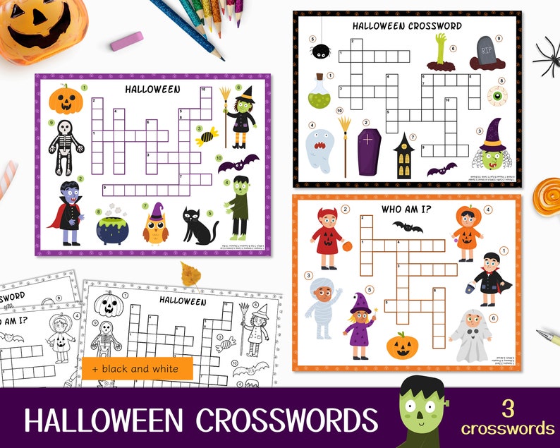 Halloween Crossword Puzzles Pdf for Kids, Halloween Crossword Printable, Halloween Activity Pages, Halloween Worksheets, Halloween Word Game image 1