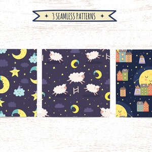 Good Night Clipart and Digital Paper - Sweet Dreams Seamless Patterns ...