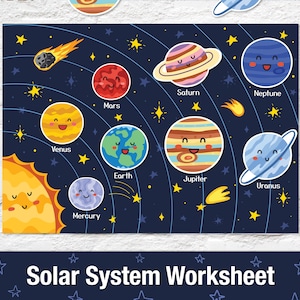 Solar System Busy Book Page, Planet Matching Worksheet for Toddlers, Space Learning Binder Page Quiet Book Home Printable Game Activity Page