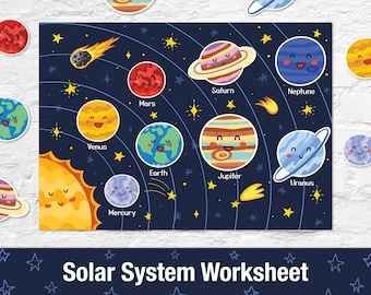 Solar System Busy Book Page, Planet Matching Worksheet for Toddlers, Space Learning Binder Page Quiet Book Home Printable Game Activity Page