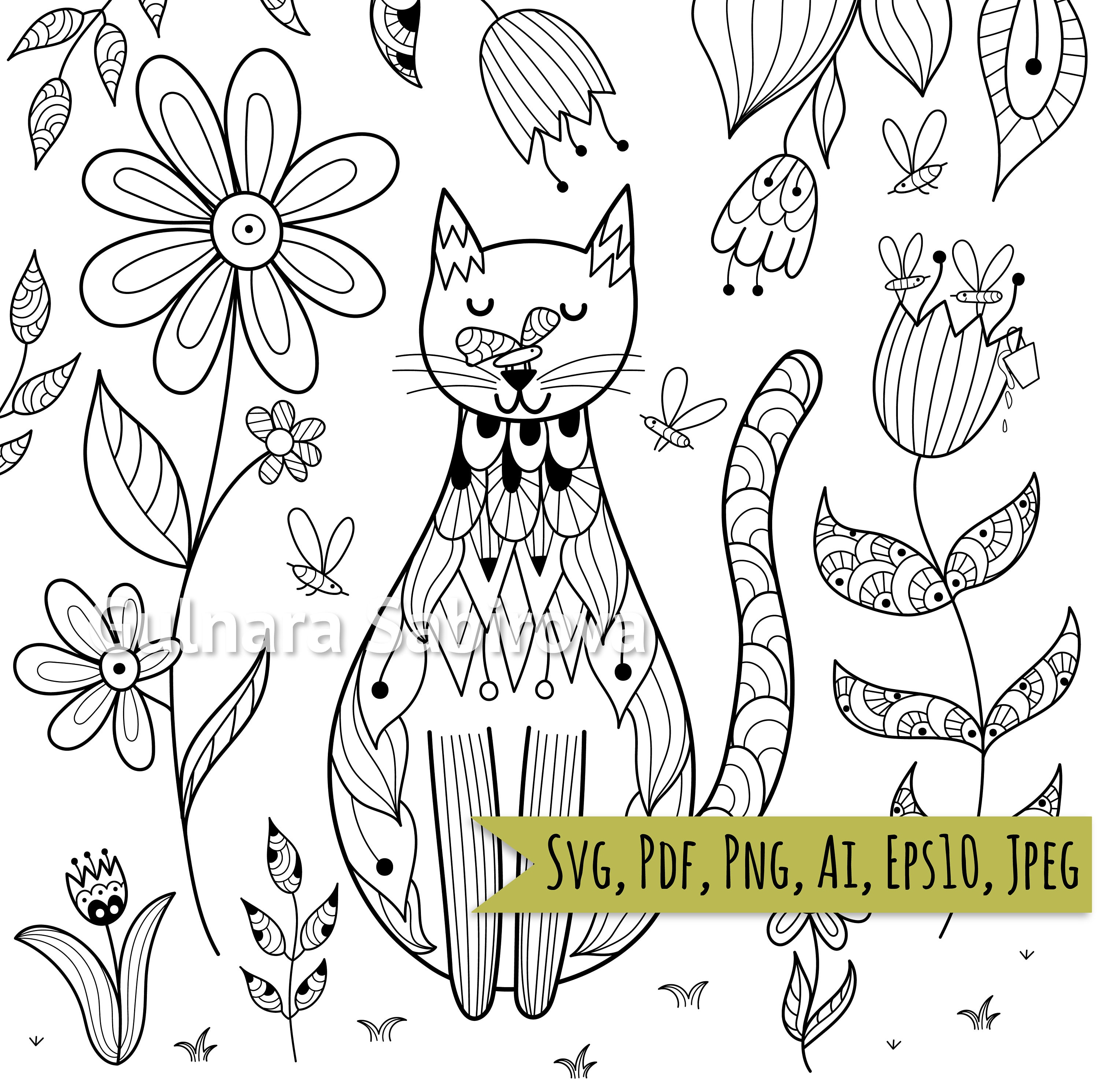 Personalized Coloring Page ~ Cute Cats ~ Custom Coloring Book Page with
