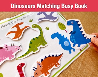 Dinosaurs Matching Busy Book Page, Dinosaurs Shadow Matching Worksheet for Toddlers, Cute Learning Binder Page Quiet Book Home Printable