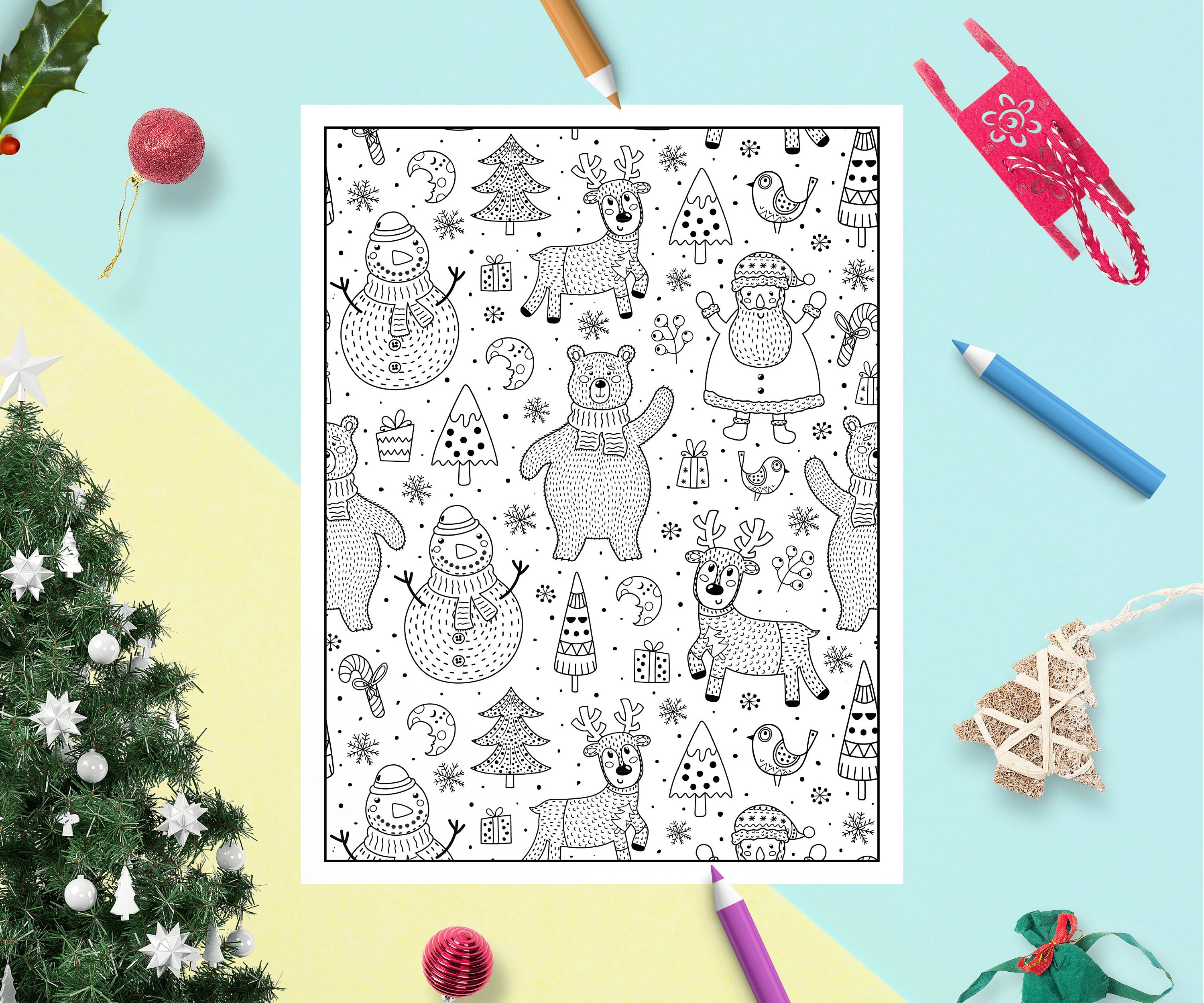 Christmas Coloring Book Pdf Coloring Pages With Snowman - Etsy