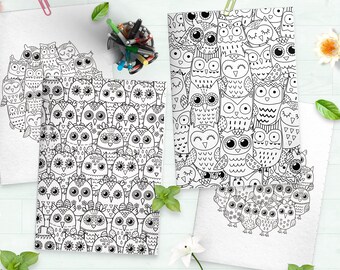 Owls Coloring Pages Printable PDF, Coloring book for Kids and Adults, Doodle Colouring Pages, Animals Coloring Sheet, Comic Coloring Pages