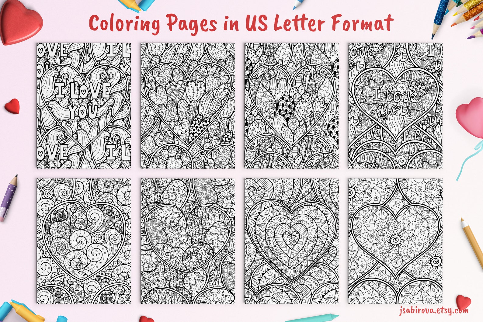 Heart Coloring Pages Printable Adult Coloring Pages - Etsy