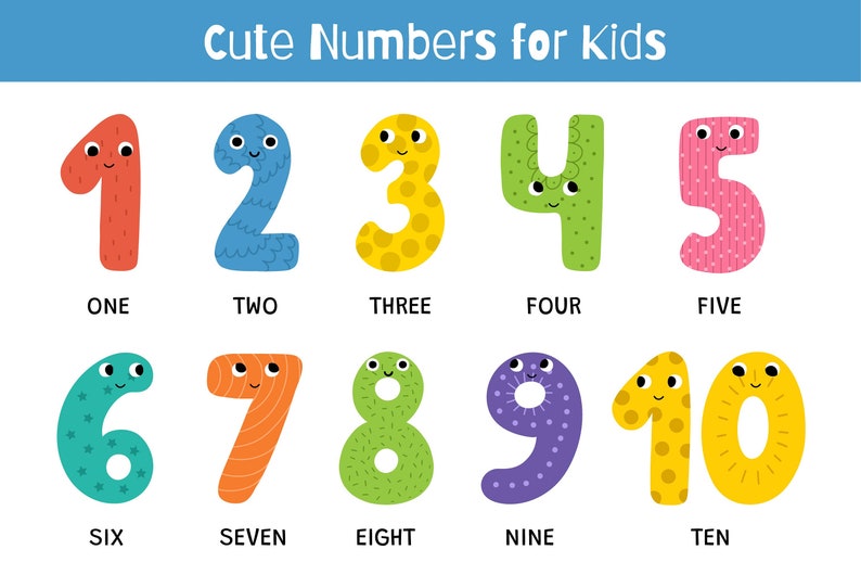 Numbers for Kids Clipart, Cute Numbers in Color and in Outline, Numbers ...