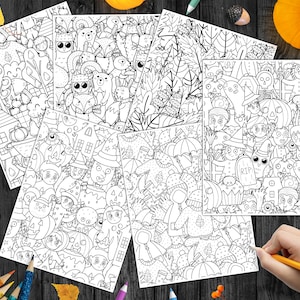 Autumn Halloween Coloring Book Pdf, Printable Coloring Pages for Adults and Kids, Fall Coloring Sheet, Halloween Doodle Pages Activity