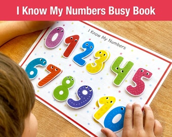 Numbers Busy Book Page, I Know My Numbers Matching Worksheet for Toddlers, Cute Numbers Learning Binder Page Quiet Book Home Printable Game