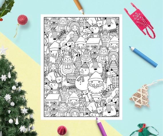 Christmas Coloring Book Pdf, Coloring Pages with Snowman, Christmas Trees,  Coloring Sheet for Adults Kids, Christmas Printable Coloring Book
