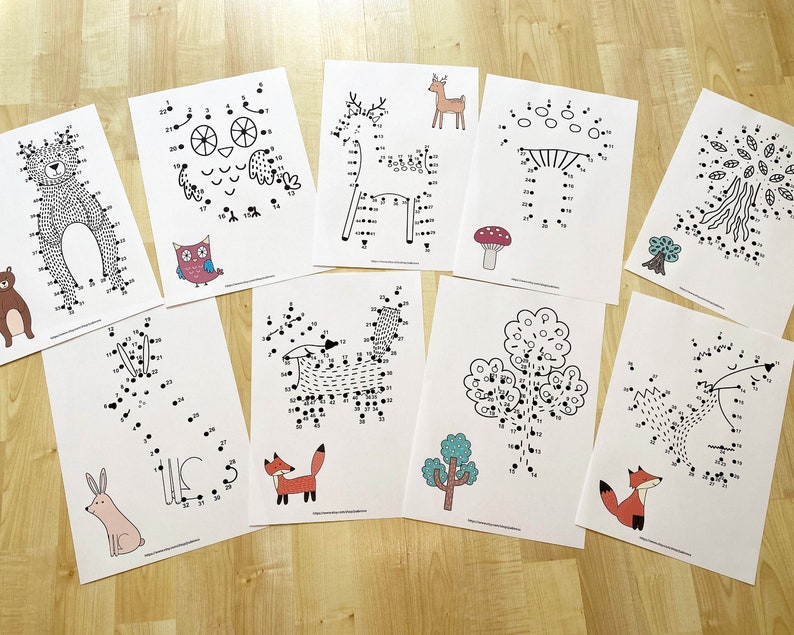 Dot to Dot Book with Forest Animals, Printable Puzzle Connect the Dots, Join Numbers Worksheets, Learning Games Children Workbook image 7