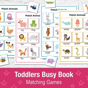 Toddler Busy Book Printable Pdf Busy Binder, Quiet Book, Matching game, Learning Animals Busy Bag for 1, 2, 3 year old, Digital Download