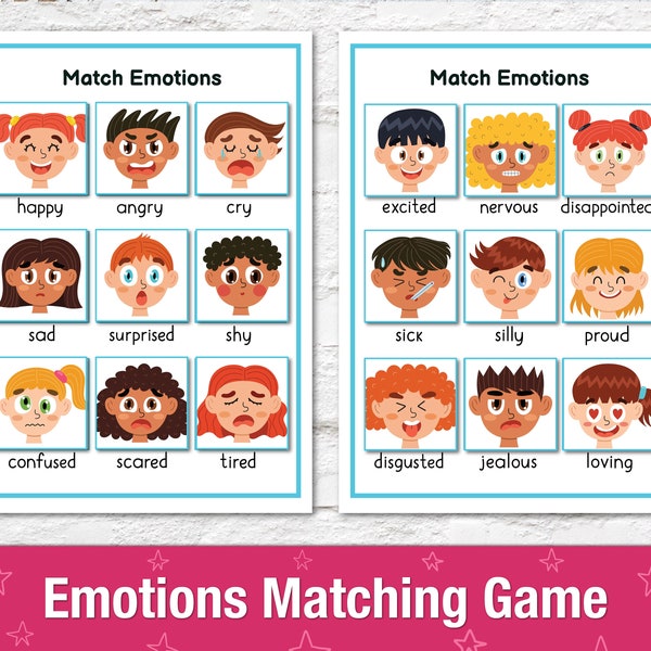 Emotions Toddler Busy Book Printable PDF, Busy Binder, Quiet Book, Matching game, Learning Emotions Busy Bag for 1, 2, 3 year old